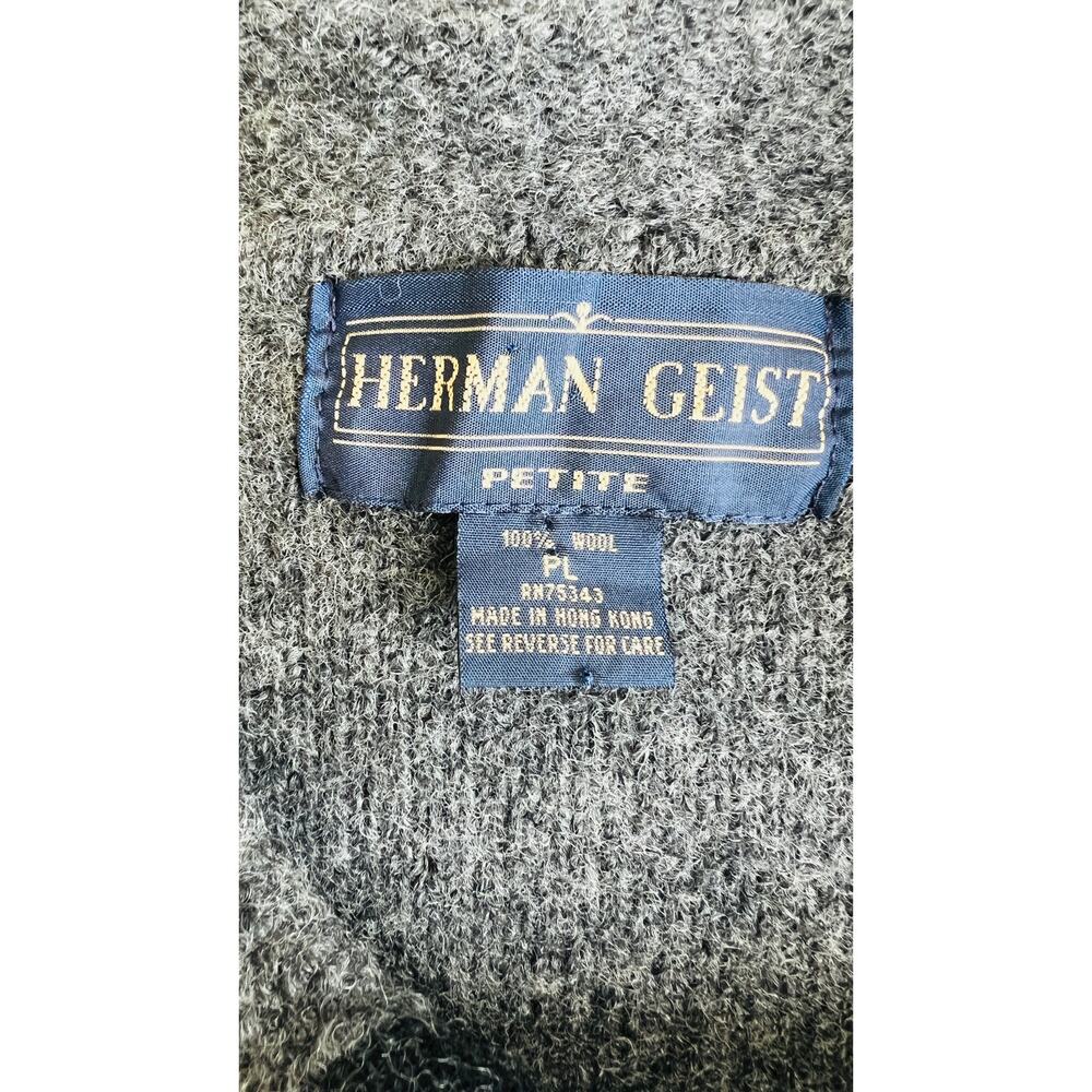 🧥 Herman Geist Petite Wool Peacoat Gray Black Trim Double Breasted PL - Picture 4 of 4